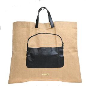 FENDI Logo Baguette Silhouette Tote Hand Bag Canvas Leather Brown Italy 68KA638